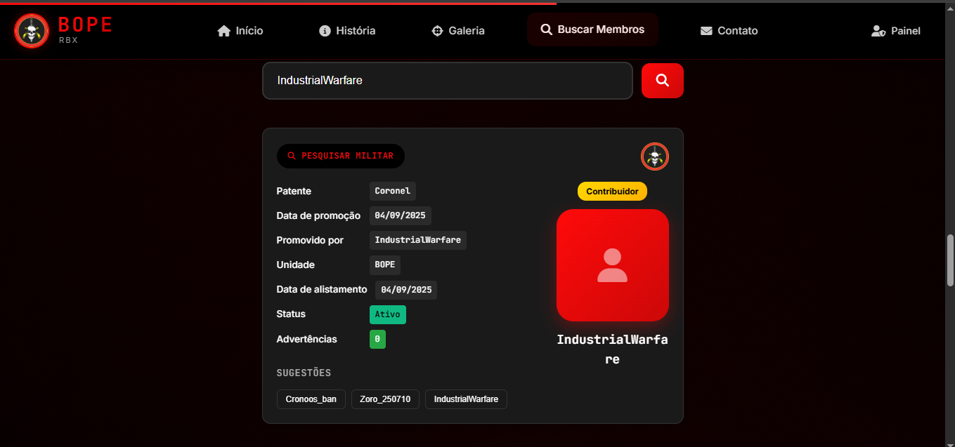 BOPE RBX — Sistema de Gestão